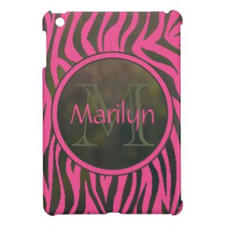 Monogrammed Camouflage Green Pink Zebra Stripes Case For The iPad Mini