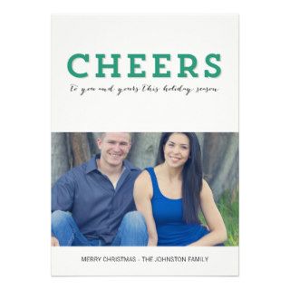 Green Cheers Christmas Photo Flat Cards