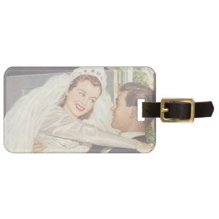 Vintage Wedding Bride and Groom, Happy Newlyweds Luggage Tags