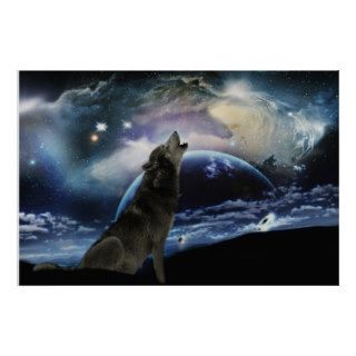 Wolf howling at the moon posters