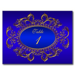 Table Number Cards Royal Blue Gold Post Card