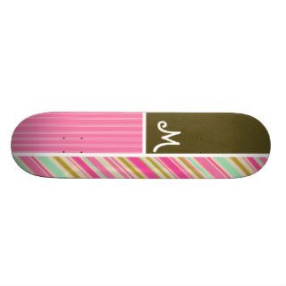 Pink & Seafoam Gren Stripes; Striped Skateboard Deck