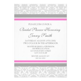 Pink Gray Damask Bridal Shower Invitation Cards