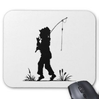 Little Girl Fishing Silhouette Mouse Pad