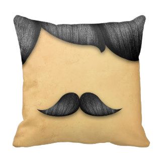 Funny Mustache and Retro Black Hair Cut Throw Pillows