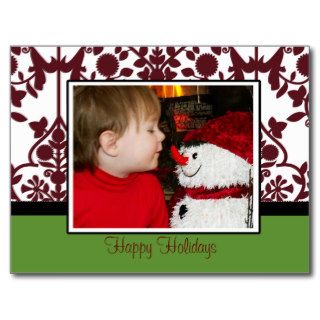 Green & Red Toile ChristmasPost Card