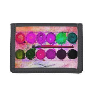 Pink Art Paint Color Box & Funny Artist Brush Tri fold Wallets