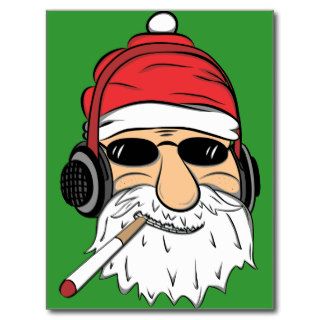 Santa With Sunglasses Cigarette and Headphones Post Card