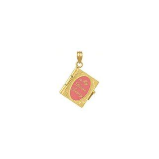14k Gold Necklace Charm Pendant, 3d ""my Love Story"" Book With Pink Cover Move Million Charms Jewelry