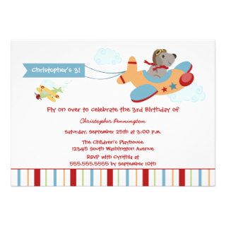 Airplane dog pilot boy's birthday party invitation