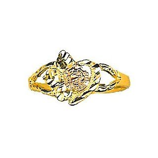 Gold Ring Pink Flower Center & D C Edge Cut out Jewelry
