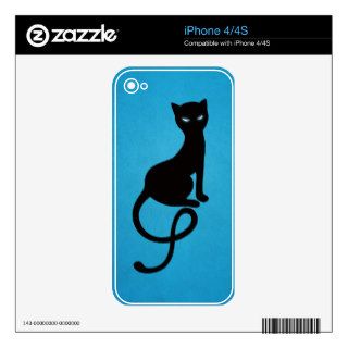 Blue Gracious Evil Black Cat Skins For The iPhone 4S