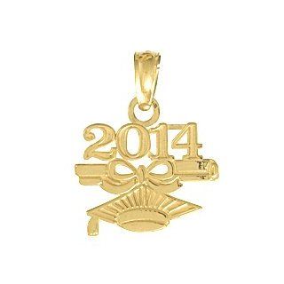 14K Gold Graduation Charm Pendant, 2014 With Diploma and Cap Million Charms Jewelry