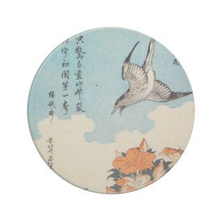 サツキに小鳥, 北斎 Satsuki Azalea and Bird, Hokusai Coasters