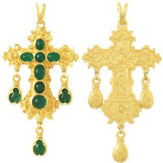 Gold Charm Pendant Emerald Large Cabachon Gold Cross Million Charms Jewelry