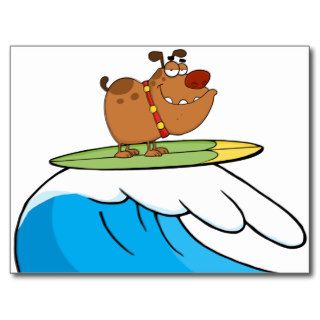 dog surfing cartoon postcards