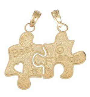 14k Gold Talking Necklace Charm Pendant, Best Friends Breakable Puzzle Pieces Million Charms Jewelry