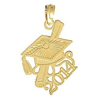 14K Gold Charm Pendant, Graduation Cap & Slanted Diploma 2014 Million Charms Jewelry