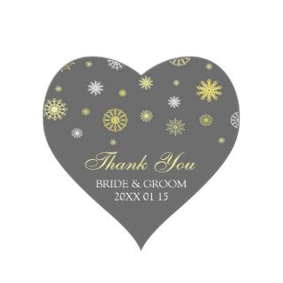 Yellow Grey Thank You Winter Wedding Favor Tags Heart Sticker