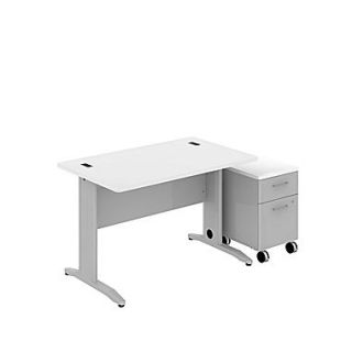 Bush Sector 48W Rectangular Desk with 2 Drawer Mobile Pedestal, White  Make More Happen at