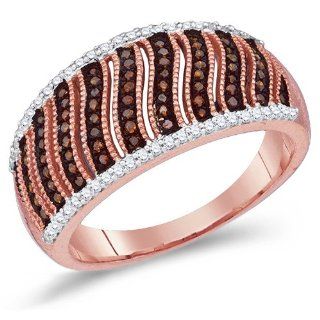 Brown Diamond Band Striped Ring Fashion 10k Rose Gold (0.40 ct.tw) Jewel Tie Jewelry