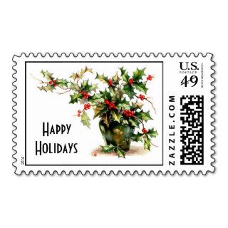 holly happy holidays stamp
