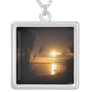 Beach Sunset with Silhouette of Pampas Grass Necklace