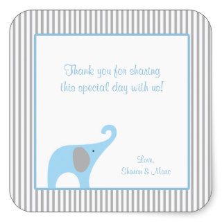Blue and Gray Elephant Baby Shower Favor Treat Square Sticker