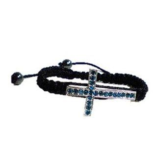 Blue Crystal Cross Black Shamballa Macrame Bracelet Women's Men's Jewelry Jewelry