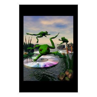 Frogs Jumping on CD Lily Pads Posters