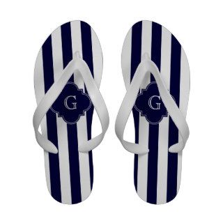 Navy Blue White Stripes, Navy Label Monogram Sandals