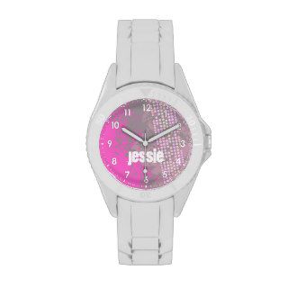 Abstract pink numbered name girls sports watch