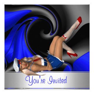Invitation Abstract Blue Curve Pin up Girl 3 Invites