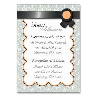 Orange & Gray Damask Wedding Guest Reference Cards Business Card