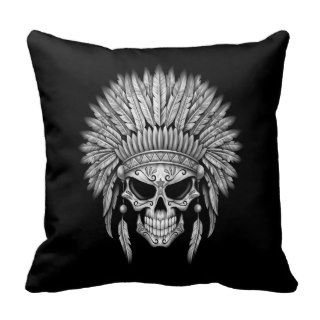 Dark Native Sugar Skull with Headdress Pillows