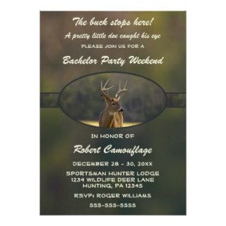 Funny Hunting Camo Green Bachelor Weekend Party Announcement