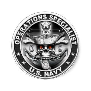 USN Operations Specialist Skull OS Don't Tread Round Sticker