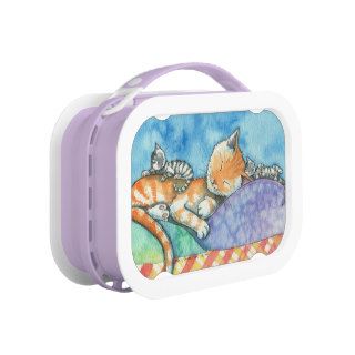 Cute Mama and Baby Tabby Cats in Watercolor Lunch Box