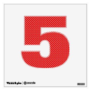 Red and White Small Polka Dots Number 5 Wall Skin