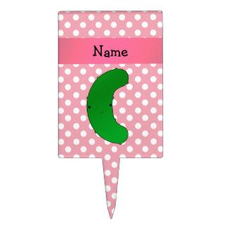 Personalized name pickle pink polka dots cake picks