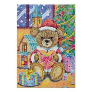 Christmas picture   Present Teddy Bear Print
