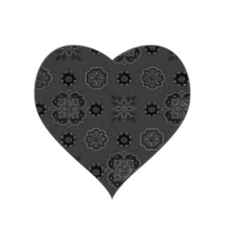Retro Flowers Charcoal Black Heart Sticker