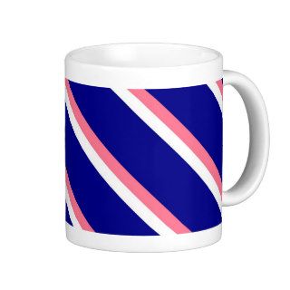 Mug With Coral ,White and Blue Diagonal Stripes