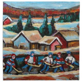 POND HOCKEY GAME WINTER IN THE COUNTRY 5X7 Cloth Napkins