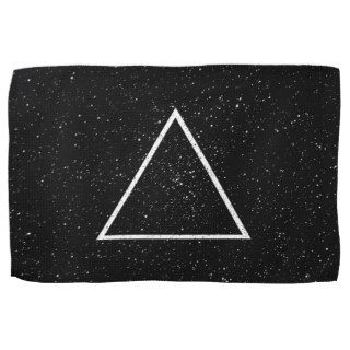 White triangle outline on black star background towels