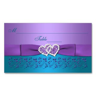 Purple, Teal Floral, Hearts Wedding Placecards Business Card Template