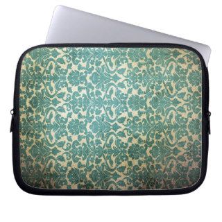 Vintage Teal Green Damask Pattern Background Computer Sleeve