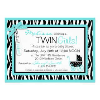 Baby Carriage, Zebra Print & Turquoise Baby Shower Card