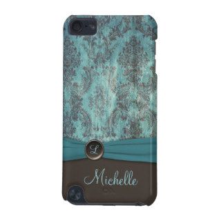 Teal, Brown Damask with Faux Ribbon iPod Touch iPod Touch (5th Generation) Cases