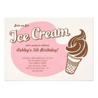 Pink Retro Ice Cream Birthday Party Invitations